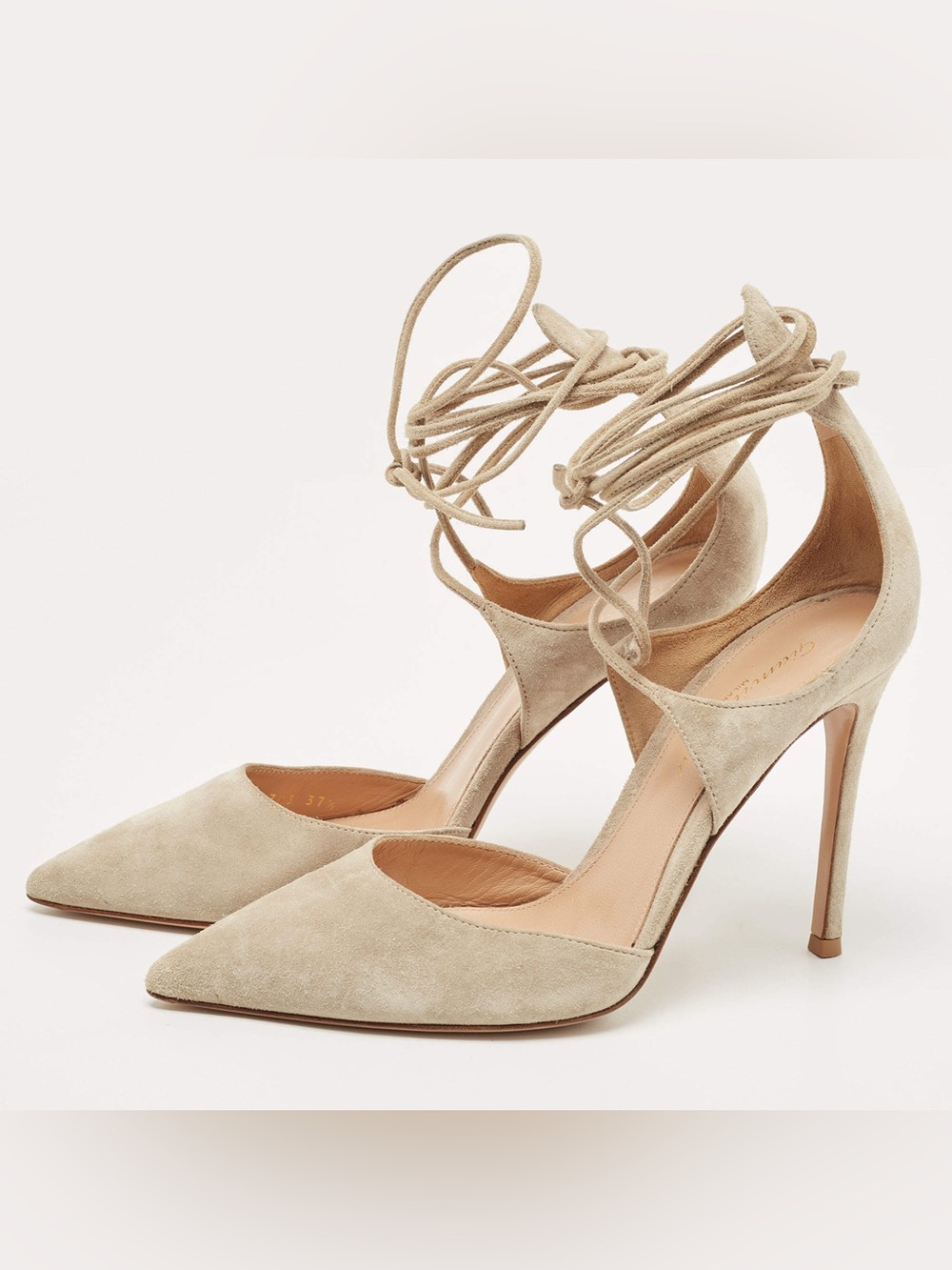 GIANVITO ROSSI Beige Suede Ankle Wrap Pointed Toe Pumps Heels Size 40 / 10